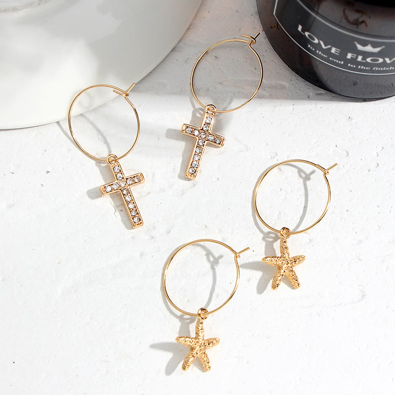 Flatfoosie New Tiny Hoop Earrings For Women Gold Color Cartilage Hoop Earrings Jewelry Heart Cross Star Triangle Charm Earrings