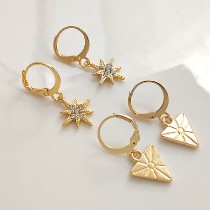 Flatfoosie New Tiny Hoop Earrings For Women Gold Color Cartilage Hoop Earrings Jewelry Heart Cross Star Triangle Charm Earrings