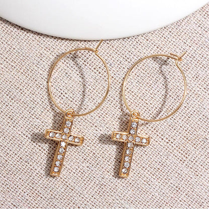 Flatfoosie New Tiny Hoop Earrings For Women Gold Color Cartilage Hoop Earrings Jewelry Heart Cross Star Triangle Charm Earrings