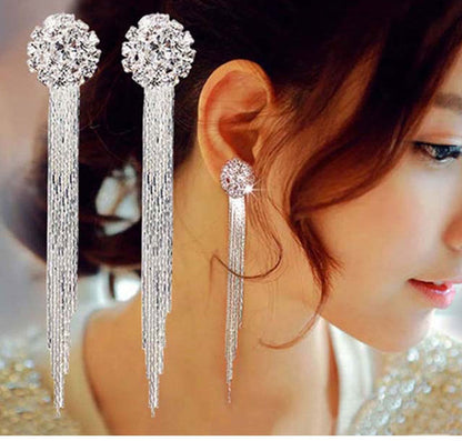 2024 New Gold Color Long Crystal Tassel Dangle Earrings for Women Wedding Drop Earring Fashion Jewelry Gifts