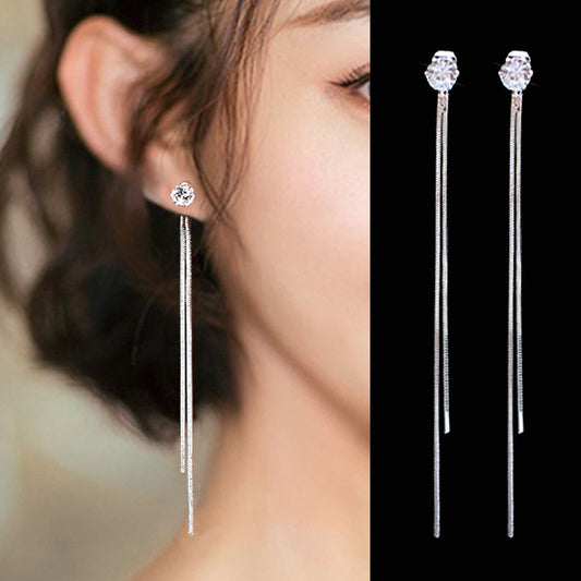 2024 New Gold Color Long Crystal Tassel Dangle Earrings for Women Wedding Drop Earring Fashion Jewelry Gifts