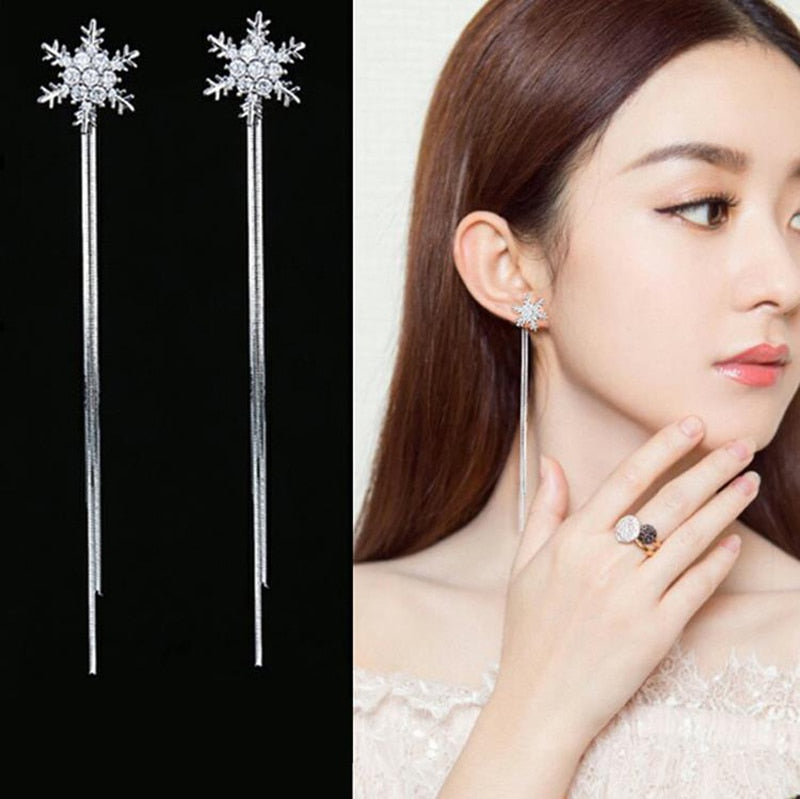 2024 New Gold Color Long Crystal Tassel Dangle Earrings for Women Wedding Drop Earring Fashion Jewelry Gifts