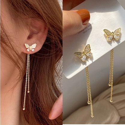 Drop Ear Line Long Hanging Earrings For Women Rose Gold Color Zircon Crystal Piercing Threader Earing Ear Accessories Jewelry