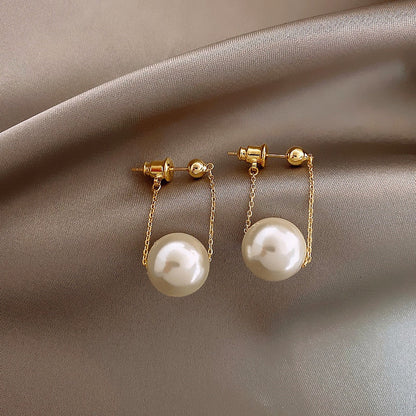 2024 New Cute Pearl Studs Hoop Earrings for Women Gold Color Eardrop Minimalist Tiny Huggies Hoops Wedding Fashion Jewelry