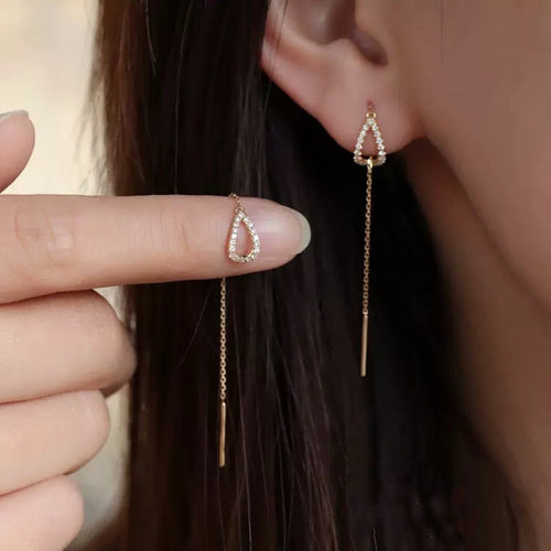 Drop Ear Line Long Hanging Earrings For Women Rose Gold Color Zircon Crystal Piercing Threader Earing Ear Accessories Jewelry