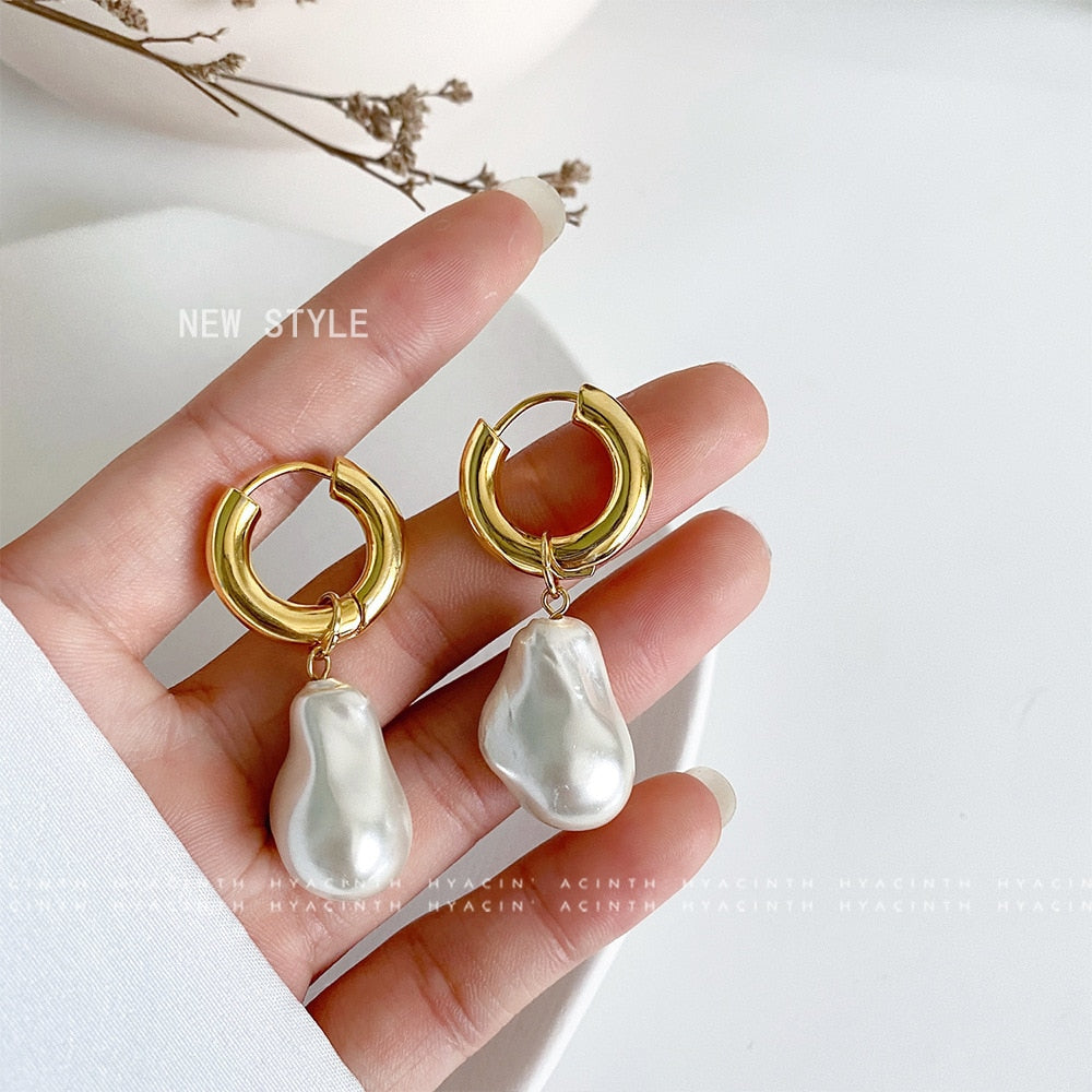 Statement Minimalist Gold Silver Color Mixed Solid Heart Pendant Hoop Earrings Street Style Korean Fashion Jewelry