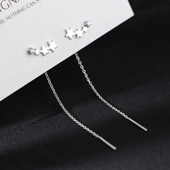 Drop Ear Line Long Hanging Earrings For Women Rose Gold Color Zircon Crystal Piercing Threader Earing Ear Accessories Jewelry